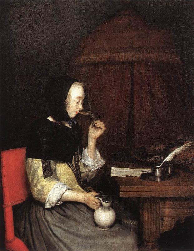 TERBORCH, Gerard Woman Drinking Winen 5r oil painting image